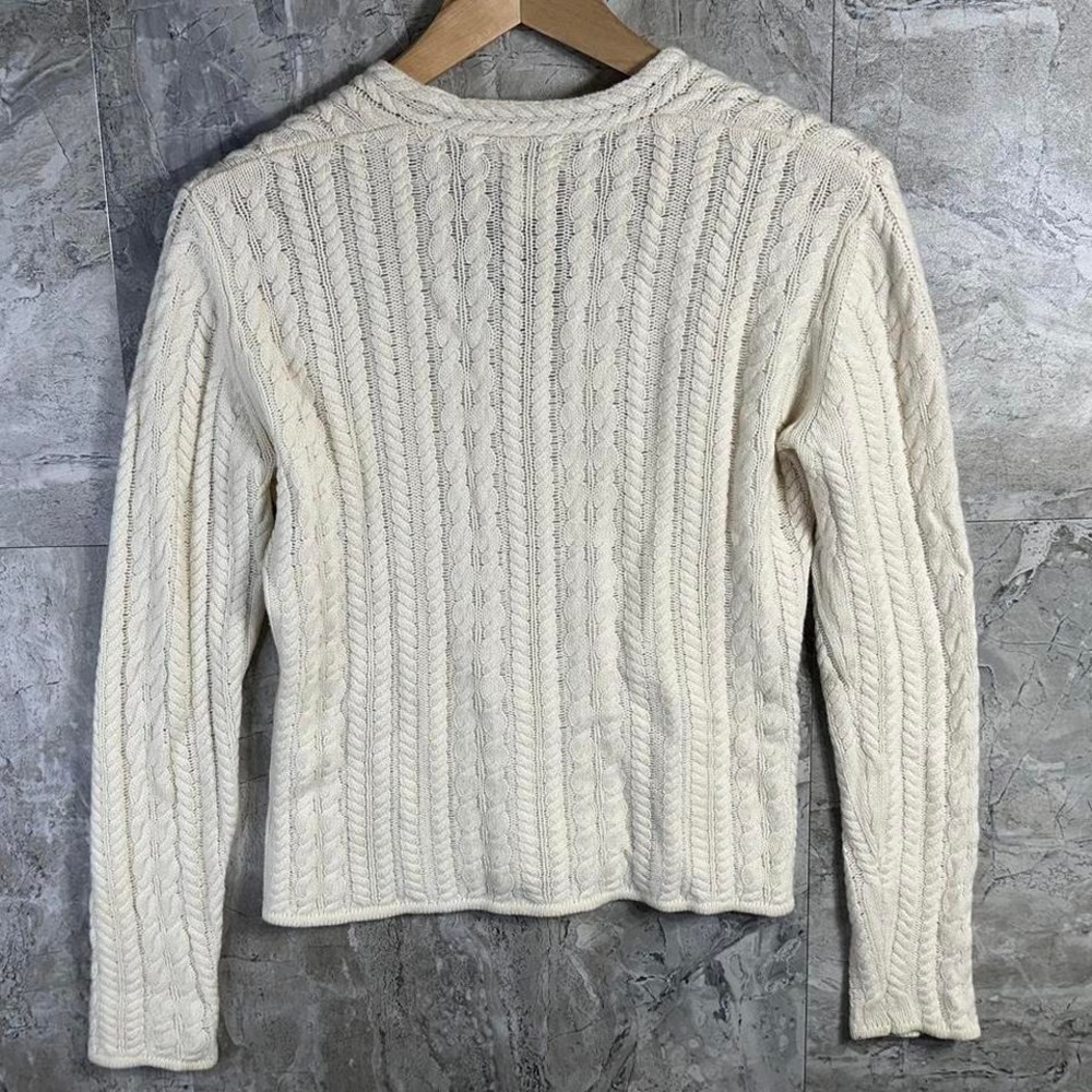 Neiman-Marcus Woman's 100%‎ Cashmere Cable Knit V-neck Pullover Sweater Ivory M - Picture 7 of 8